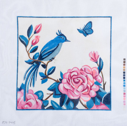 Rittenhouse Needlepoint Blue Bird and Peony Needlepoint Canvas