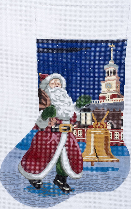 Rittenhouse Needlepoint Santa with Liberty Bell Stocking Needlepoint Canvas - Blue