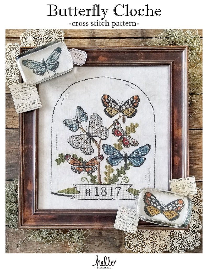 Hello From Liz Mathews Butterfly Cloche Cross Stitch Pattern