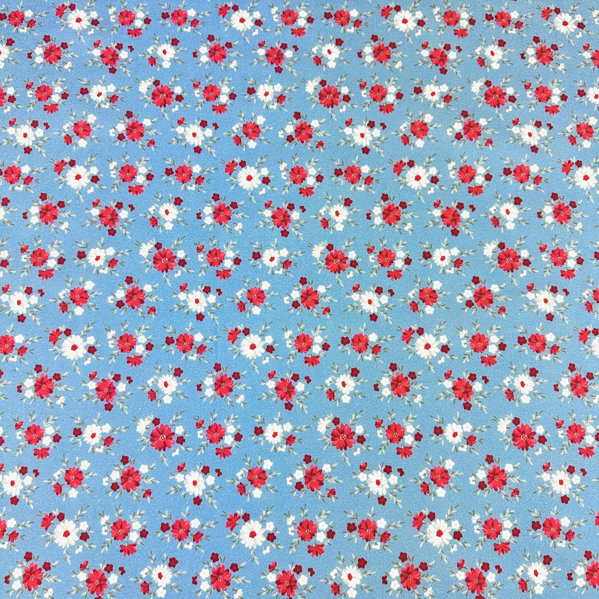 Satin Moon Designs Front Porch Charm Red & White Floral Cotton Fabric - Blue