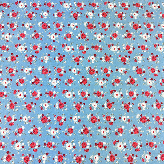 Satin Moon Designs Front Porch Charm Red & White Floral Cotton Fabric - Blue