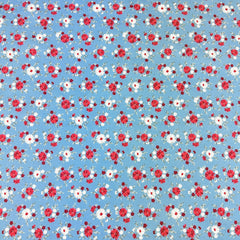 Satin Moon Designs Front Porch Charm Red & White Floral Cotton Fabric - Blue