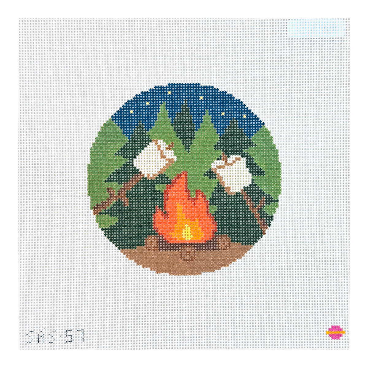 Saturnalia Stitching By the Campfire Needlepoint Canvas