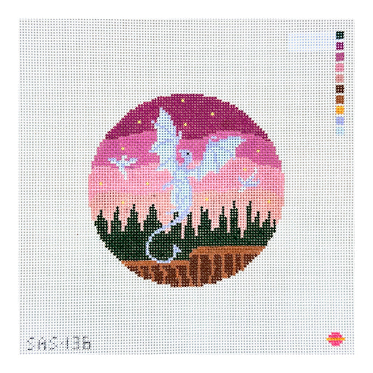 Saturnalia Stitching Celestial Dragon Round Needlepoint Canvas