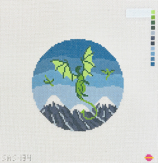 Saturnalia Stitching Earthen Dragon Round Needlepoint Canvas