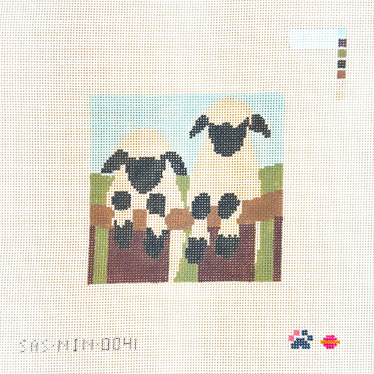 Saturnalia Stitching Nine Lives Needlepoint Two Sheep on Fence Needlepoint Canvas