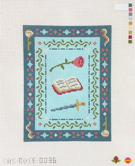 Saturnalia Stitching Rose Acolyte Letters and Roses E-Reader Case Needlepoint Canvas