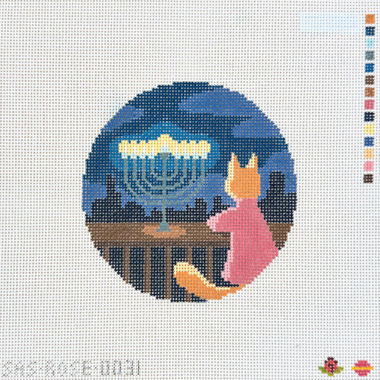 Saturnalia Stitching Rose Acolyte Menorah Glow Needlepoint Canvas