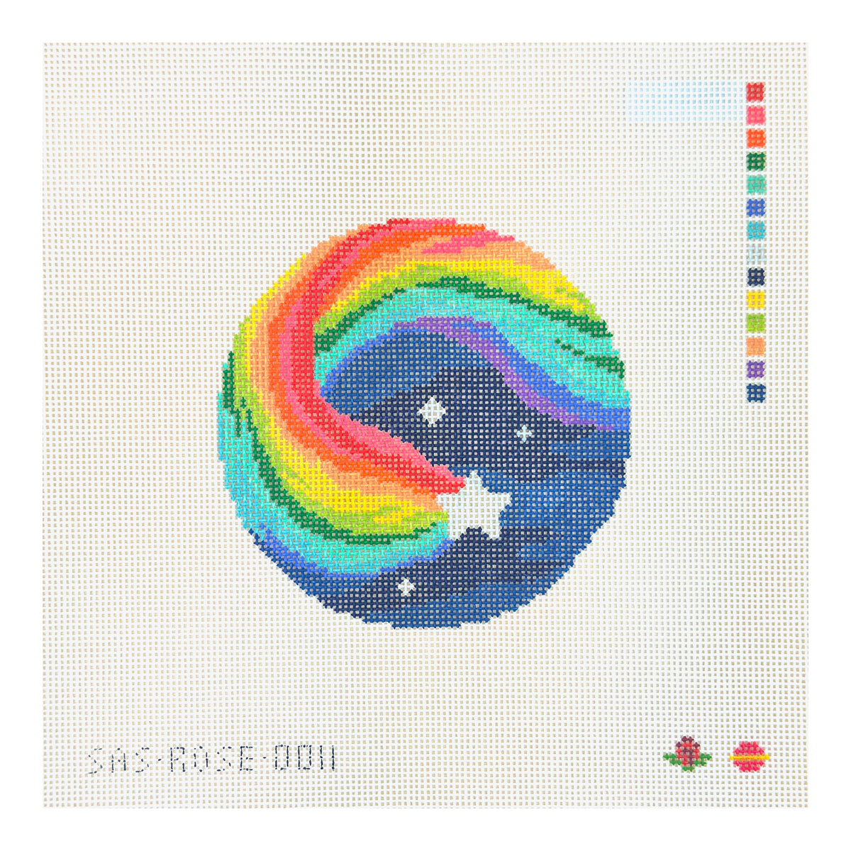 Saturnalia Stitching Rose Acolyte Rainbow Star Round Needlepoint Canvas