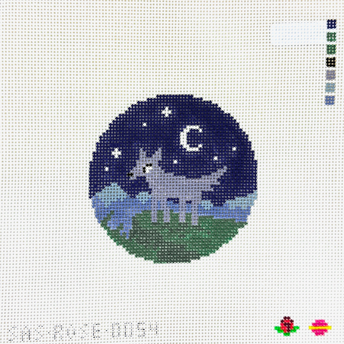 Saturnalia Stitching Rose Acolyte Standing Wolf Round Needlepoint Canvas