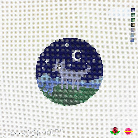 Saturnalia Stitching Rose Acolyte Standing Wolf Round Needlepoint Canvas