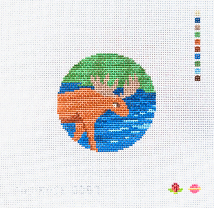 Saturnalia Stitching Rose Acolyte Wading Moose Needlepoint Canvas