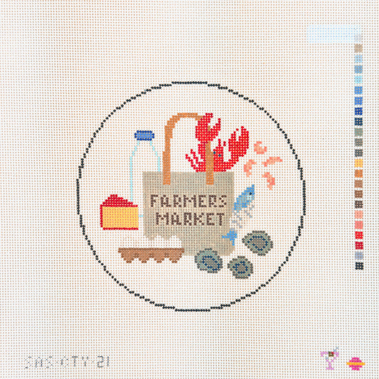 Saturnalia Stitching The City Stitcher Fisherman's Market Round Needlepoint Canvas