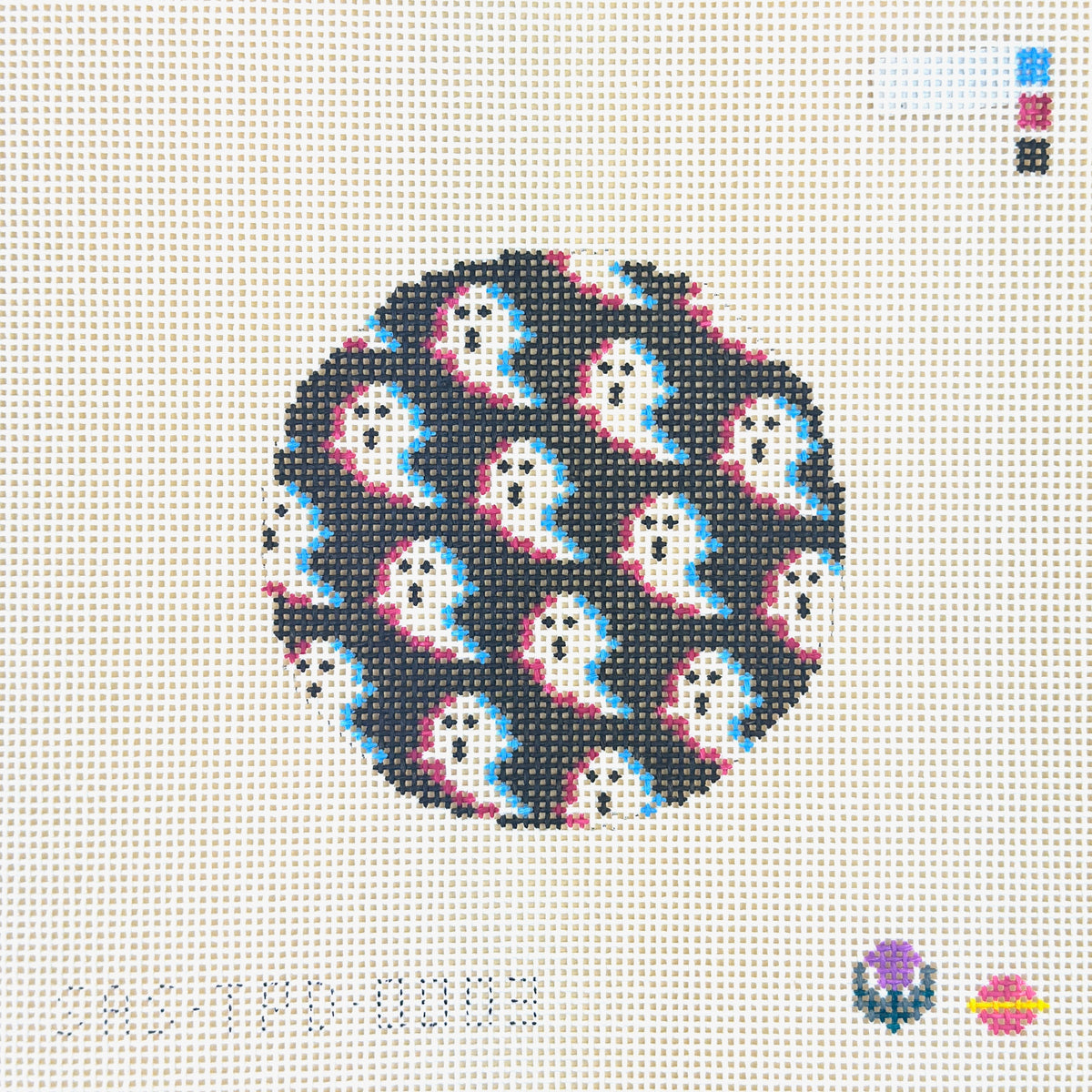 Saturnalia Stitching Thistle Pine Designs 3D Ghost Round Needlepoint Canvas