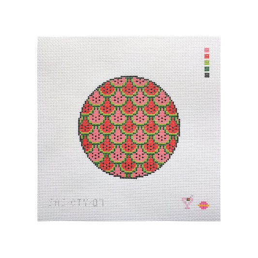 Saturnalia Stitching Watermelon Round Needlepoint Canvas