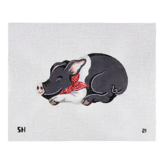 Silver Needle Black Pig Ornament Needlepoint Canvas