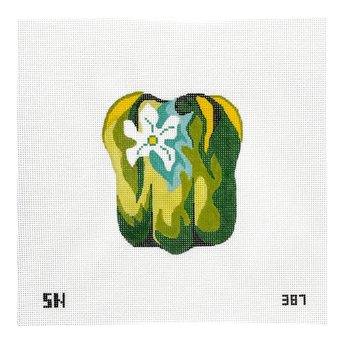 Silver Needle Green Pepper Ornament Needlepoint Canvas