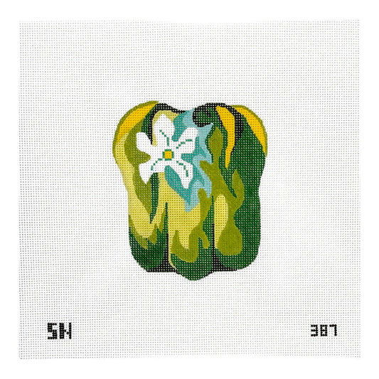 Silver Needle Green Pepper Ornament Needlepoint Canvas