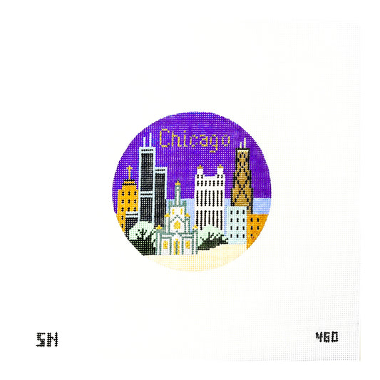 Silver Needle Travel Round Chicago Ornament Needlepoint Canvas