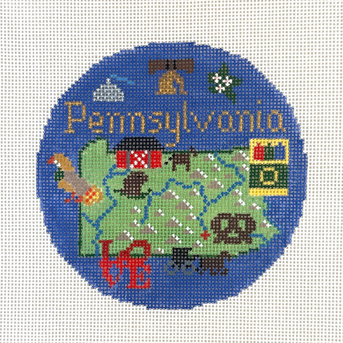 Silver Needle Travel Round Pennsylvania Ornament Needlepoint Canvas