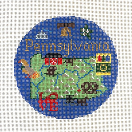 Silver Needle Travel Round Pennsylvania Ornament Needlepoint Canvas