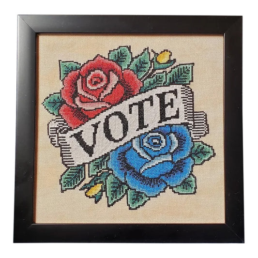 Siren Stitchworks Vote Love with Roses Tattoo Cross Stitch Pattern