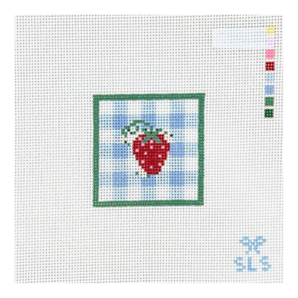 SLS Needlepoint Strawberry & Gingham Mini Needlepoint Canvas - Blue