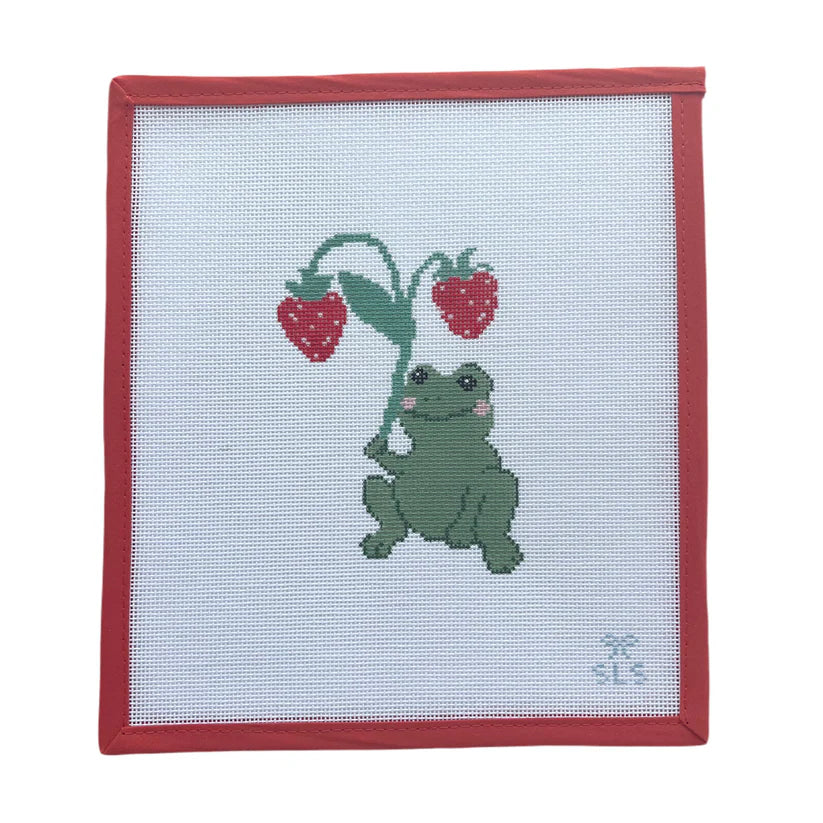 SLS Needlepoint Strawberry Showers Frog Needlepoint Canvas