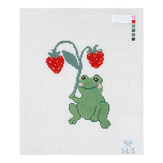 SLS Needlepoint Strawberry Showers Frog Needlepoint Canvas