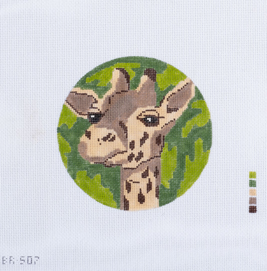 Barbara Russell Designs Small Giraffe Circular Needlepoint Canvas