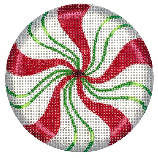 Kate Dickerson Needlepoint Collections Christmas Ornament Sparkly Green and Red Peppermint Needlepoint Canvas