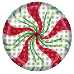 Kate Dickerson Needlepoint Collections Christmas Ornament Sparkly Green and Red Peppermint Needlepoint Canvas