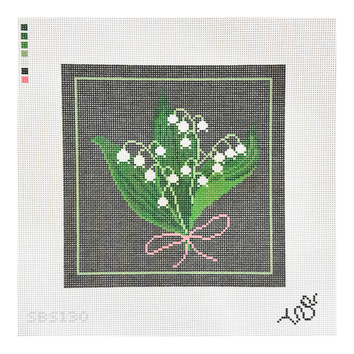 Spellbound Stitchery Dark Floral Lily of the Valley Needlepoint Canvas