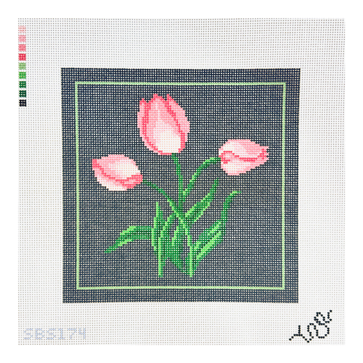 Spellbound Stitchery Dark Floral Tulip Needlepoint Canvas
