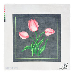 Spellbound Stitchery Dark Floral Tulip Needlepoint Canvas