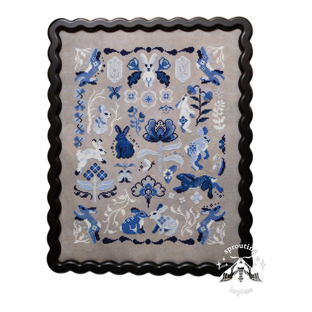 Sprouting Lupine Delft Bunnies Cross Stitch Pattern