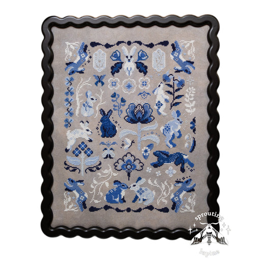 Sprouting Lupine Delft Bunnies Cross Stitch Pattern