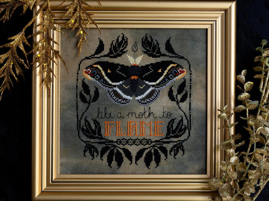Sprouting Lupine Like a Moth to Flame Cross Stitch Pattern