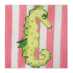 Kate Dickerson Needlepoint Collections Insert Seahorse on Pink Cabana Stripes Needlepoint Canvas