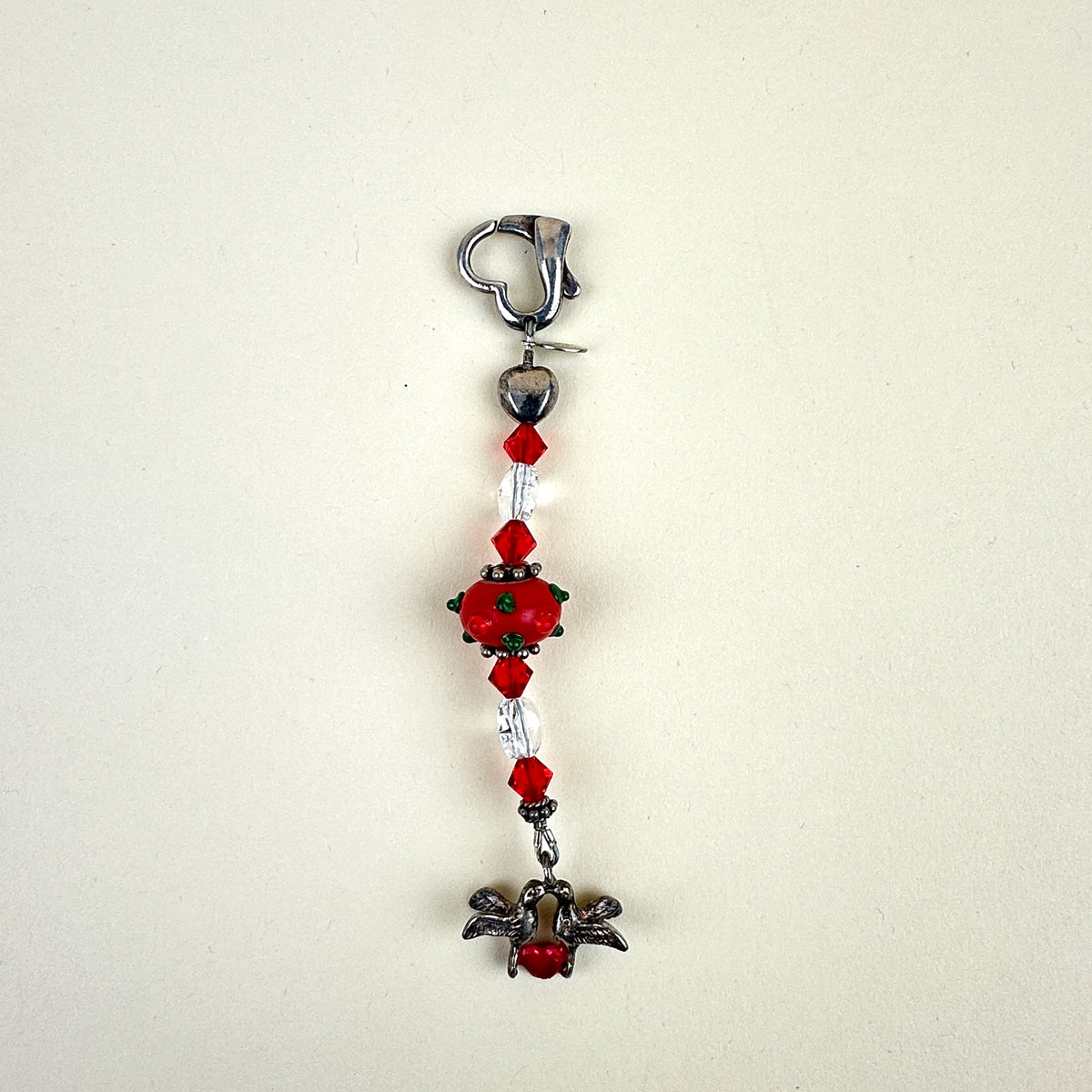 Sterling Silver Beaded Love Birds Scissor Fob