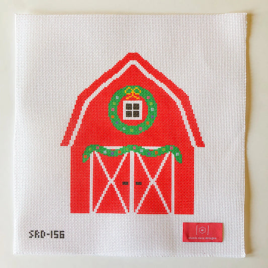Stitch Rock Designs Christmas Village Farm Red Barn Standup Needlepoint Canvas