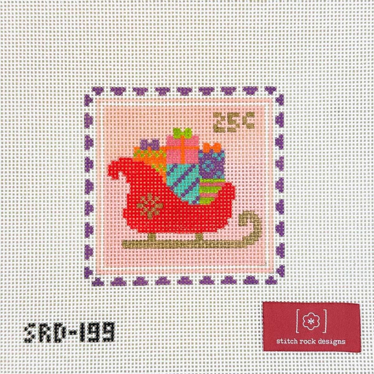 Stitch Rock Designs Sleigh Stamp Needlepoint Canvas