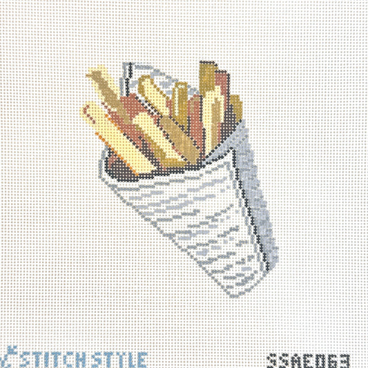 Stitch Style Alli Eagan Frites in Newspaper Needlepoint Canvas