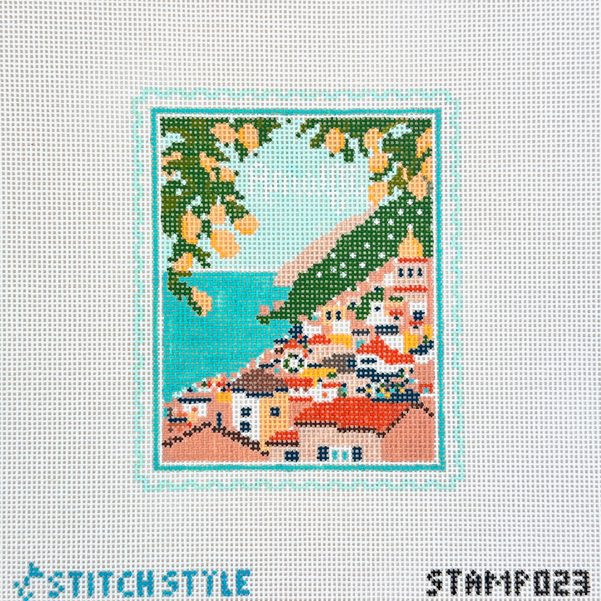 Stitch Style Amalfi Coast Travel Stamp Needlepoint Canvas
