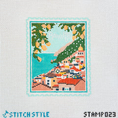 Stitch Style Amalfi Coast Travel Stamp Needlepoint Canvas