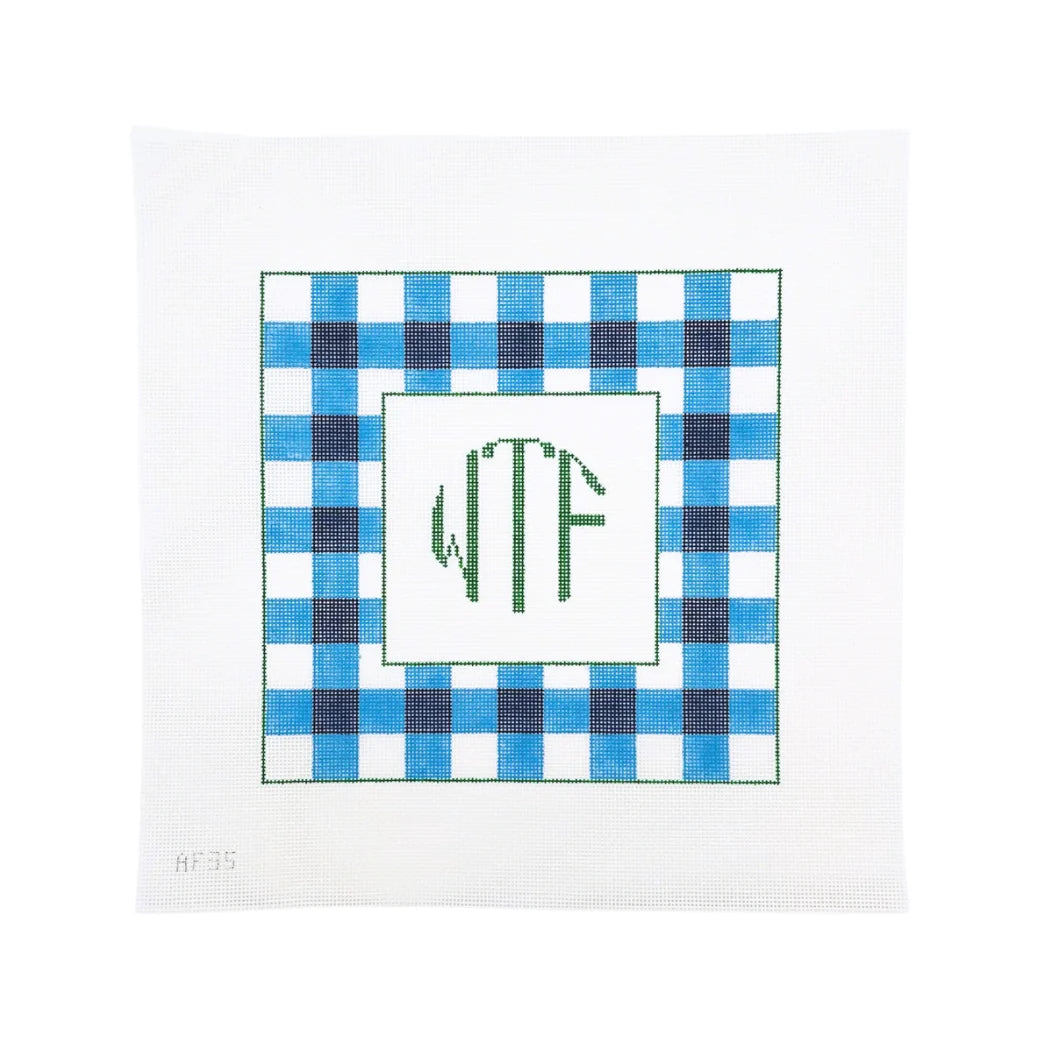 Stitch Style Anne Fisher WTF Blue Monogram Needlepoint Canvas