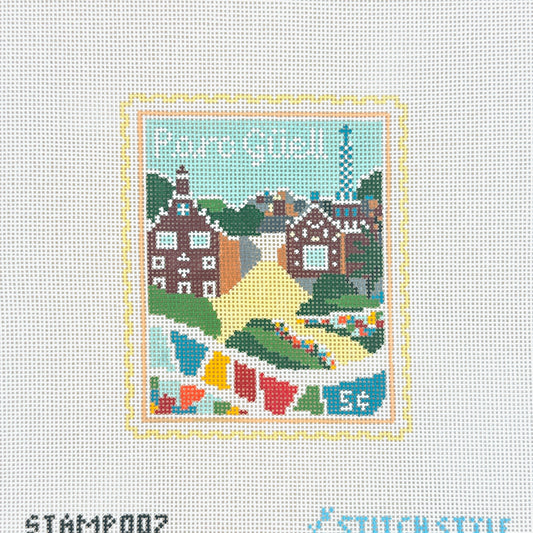 Stitch Style Barcelona Parc Guell Stamp Needlepoint Canvas