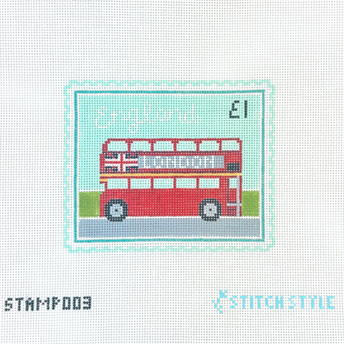 Stitch Style London Double Decker Bus Stamp Needlepoint Canvas