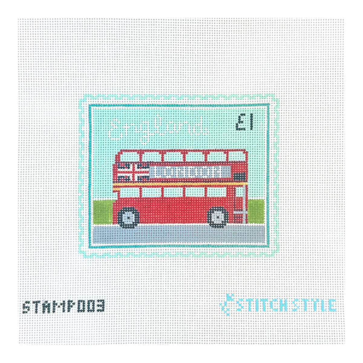 Stitch Style Jinny McAuliffe London Double Decker Bus Stamp Needlepoint Canvas
