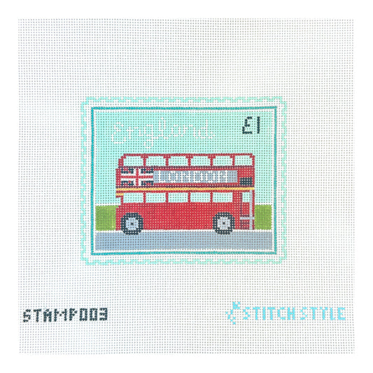 Stitch Style Jinny McAuliffe London Double Decker Bus Stamp Needlepoint Canvas